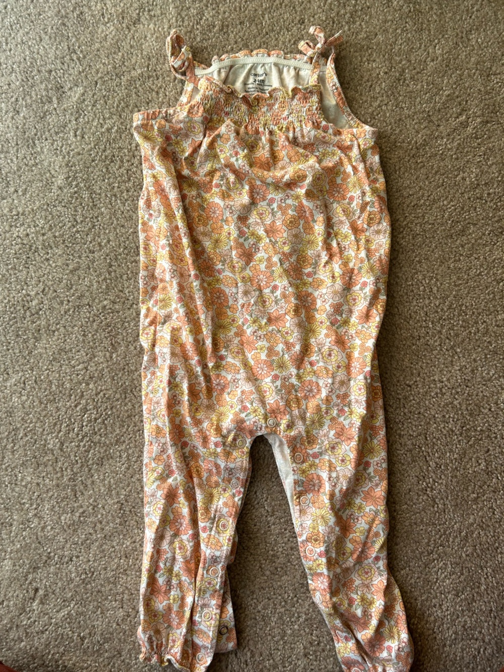 Carter's Floral Smocked Romper in Peach, Yellow & Cream